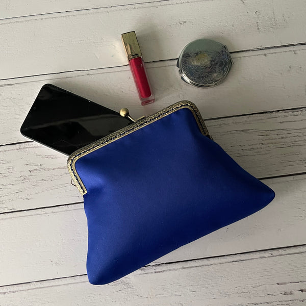 Cobalt Blue Satin 5.5 Inch Clasp Purse Frame Clutch Bag