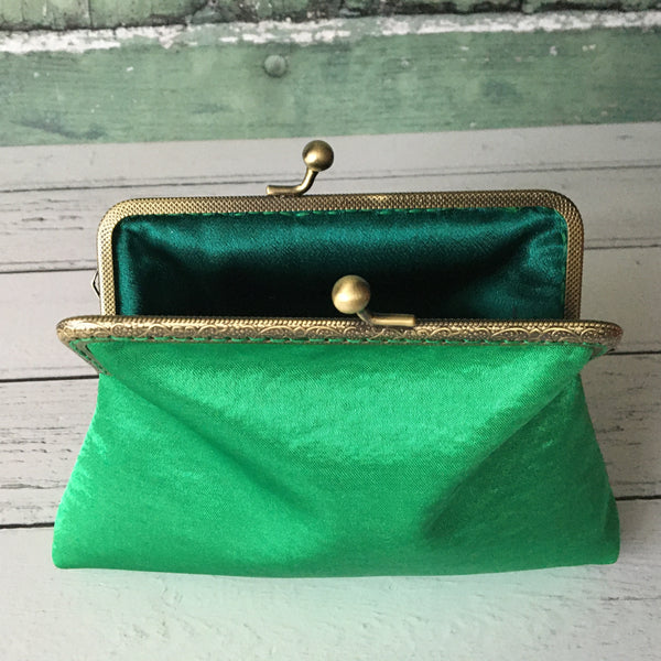 Bright Green Satin 5.5 Inch Clasp Purse Frame Clutch Bag