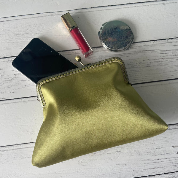 Pistachio Green Satin 5.5 Inch Clasp Purse Frame Clutch Bag