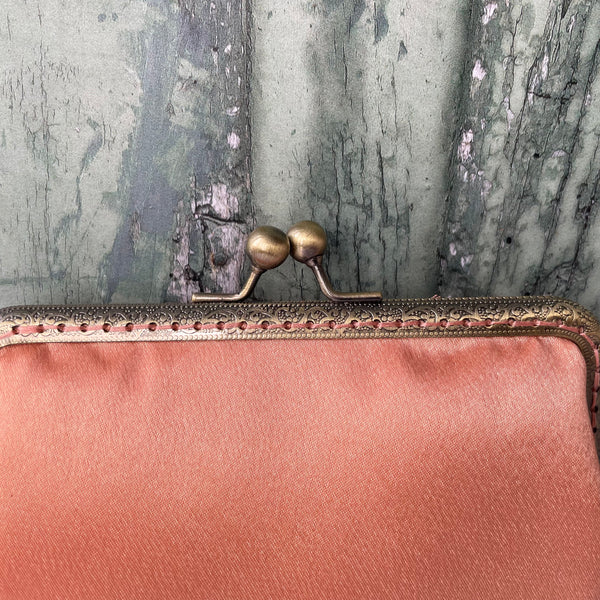 Peachy Orange Satin 5.5 Inch Clasp Purse Frame Clutch Bag