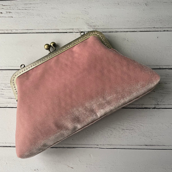 Crepe Pink Velvet 8 Inch Bronze Clasp Purse Frame Clutch Bag