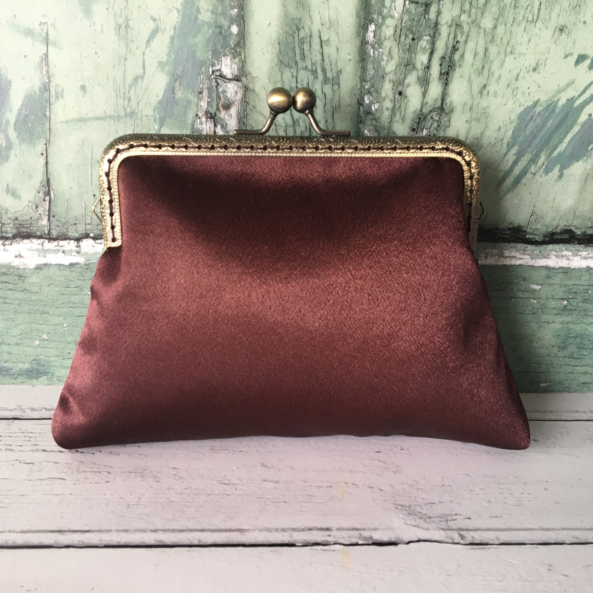 Chocolate Brown Satin 5.5 Inch Clasp Purse Frame Clutch Bag