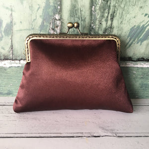 Chocolate Brown Satin 5.5 Inch Clasp Purse Frame Clutch Bag