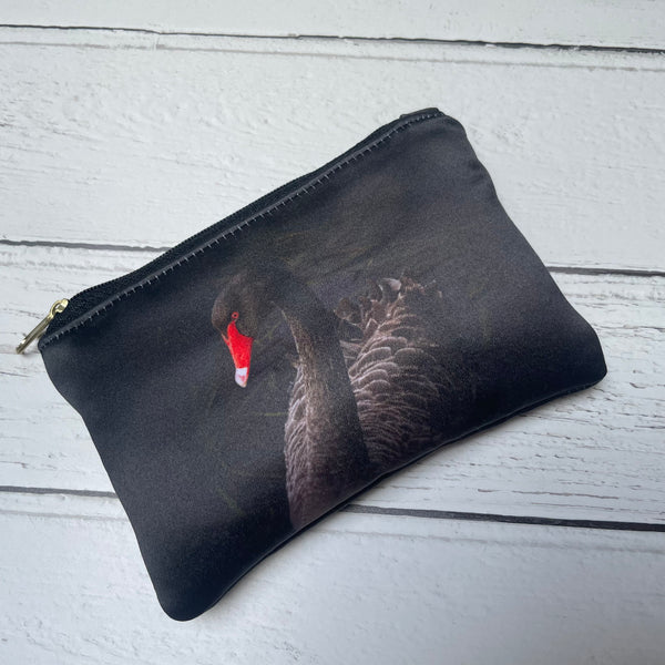 Black Swan Satin Coin Zipper Purse Pouch