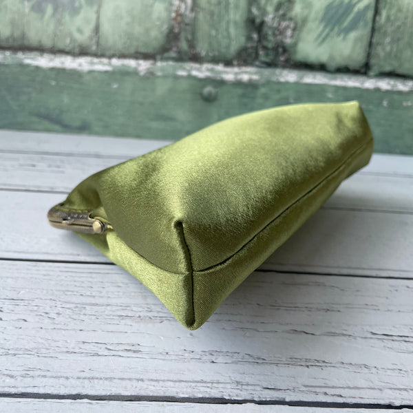 Olive Green Satin 5.5 Inch Clasp Purse Frame Clutch Bag