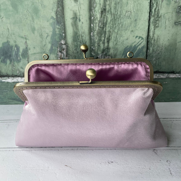 Pale Mauve Blush Satin 8 Inch Bronze Clasp Purse Frame Clutch Bag