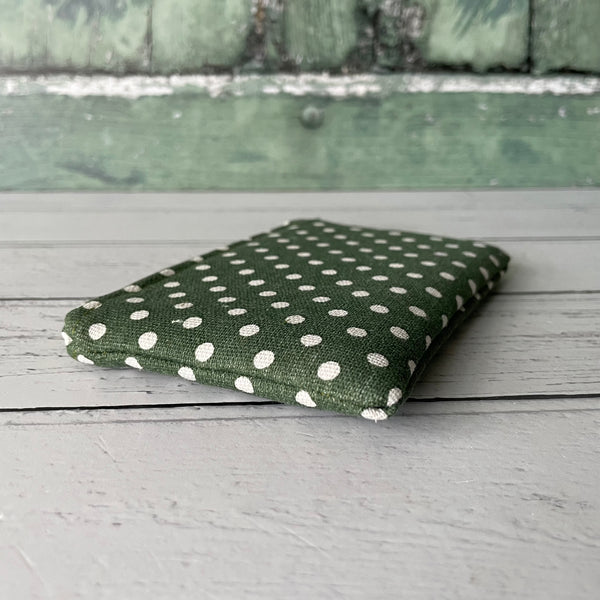 Green and White Polka Cotton Dot Zip Coin Purse Pouch