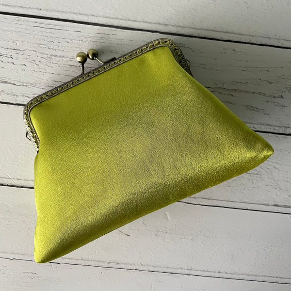 Lime Green Satin 5.5 Inch Clasp Purse Frame Clutch Bag