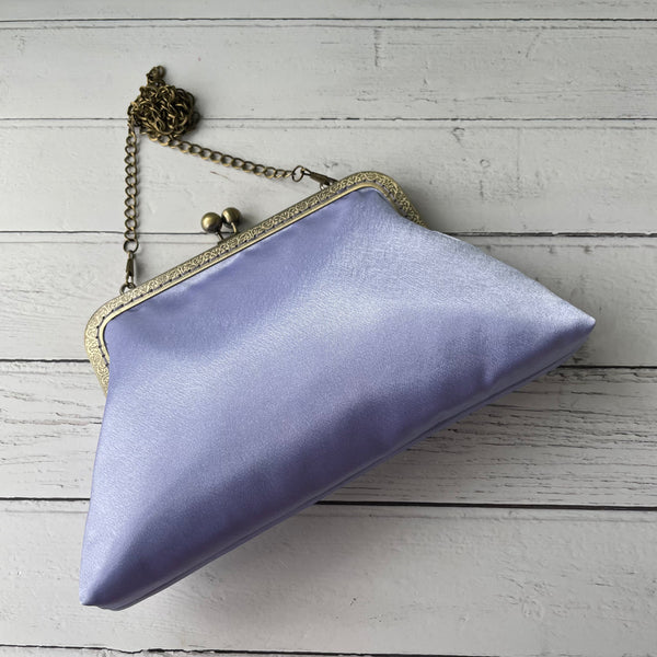 Lilac Satin 8 Sew-In Bronze Clasp Purse Frame Clutch Bag