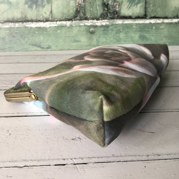 Green and Pink Echeveria Hercules Succulent Velvet 8 Inch Clasp Purse Frame Clutch Bag