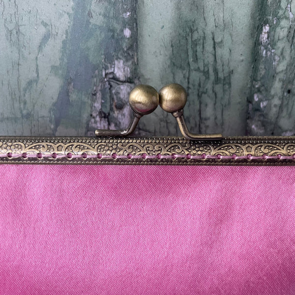 Rose Pink Satin 5.5 Inch Bronze Clasp Purse Frame Clutch Bag