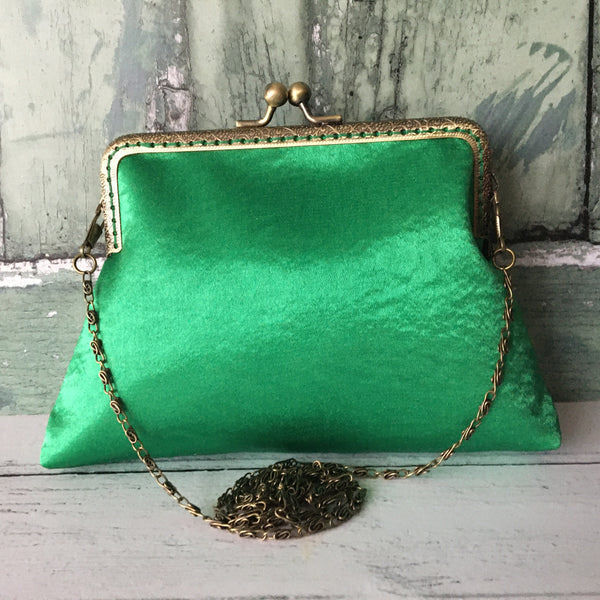 Bright Green Satin 5.5 Inch Clasp Purse Frame Clutch Bag