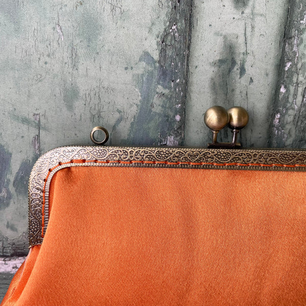 Tangerine Orange Satin 8 Inch Bronze Clasp Purse Frame Clutch Bag