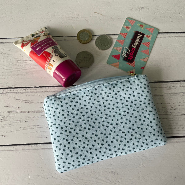 Blue Ditzy Floral Cotton Coin Zipper Purse Pouch