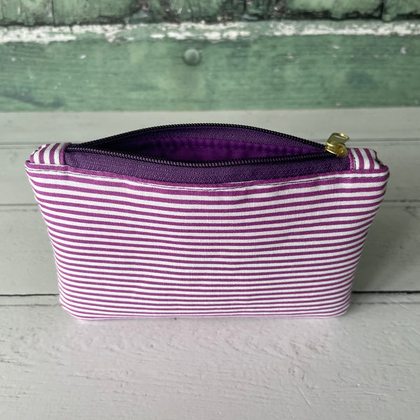 Purple Stripes Cotton Coin Zipper Purse Pouch