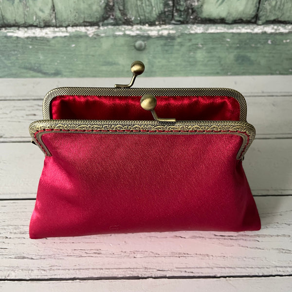 Cherry Red Satin 5.5 Inch Sew In Frame Clutch Bag