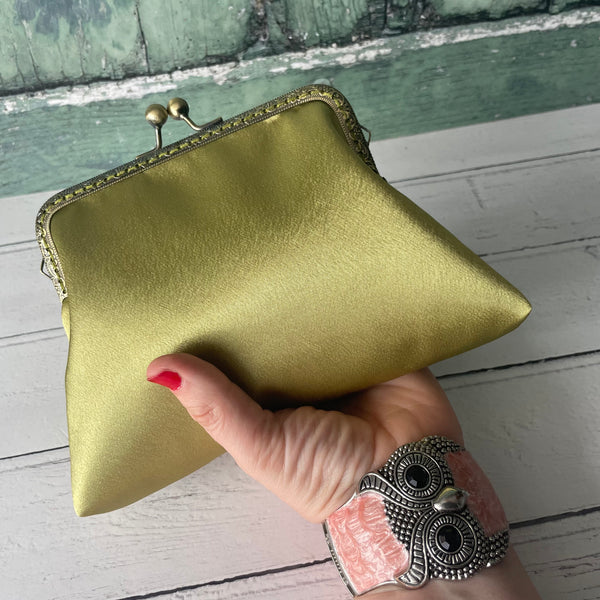 Pistachio Green Satin 5.5 Inch Clasp Purse Frame Clutch Bag