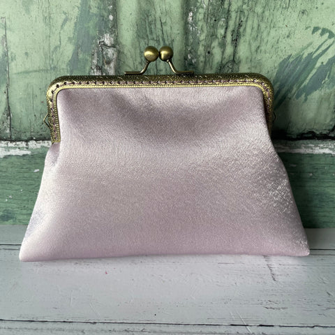 Pale Mauve Blush Satin 5.5 Inch Clasp Purse Frame Clutch Bag