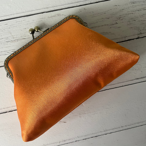 Tangerine Orange Satin 5.5 Inch Bronze Clasp Purse Frame Clutch Bag