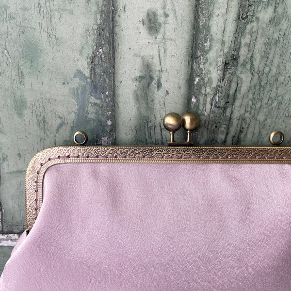 Pale Mauve Blush Satin 8 Inch Bronze Clasp Purse Frame Clutch Bag