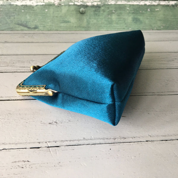 Petrol Blue Satin 5.5 Inch Clasp Purse Frame Clutch Bag
