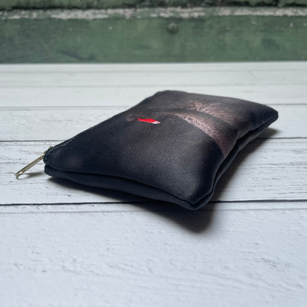 Black Swan Satin Coin Zipper Purse Pouch