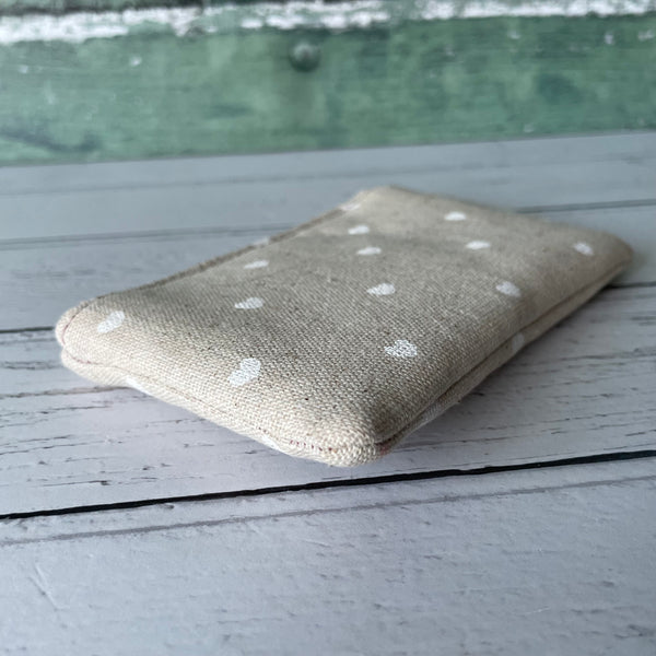White Hearts Cotton Zip Coin Purse Pouch