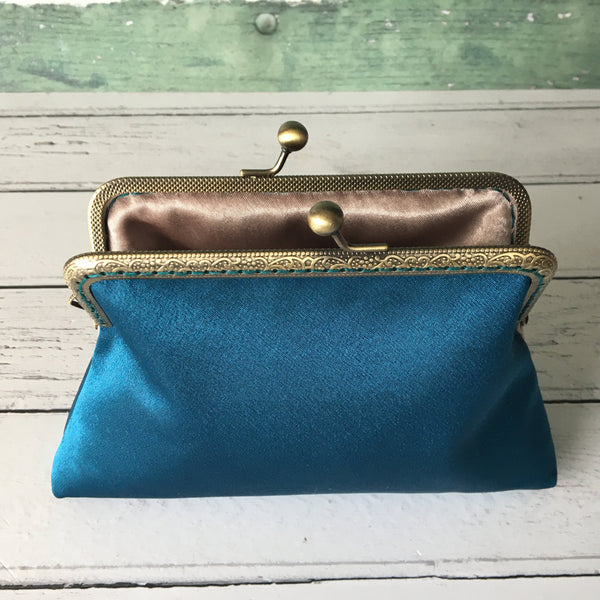 Petrol Blue Satin 5.5 Inch Clasp Purse Frame Clutch Bag