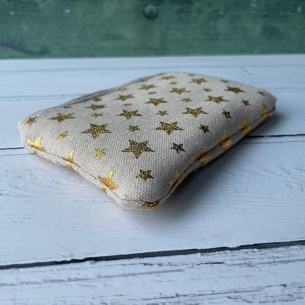 Gold Stars Beige Cotton Zip Coin Purse Pouch