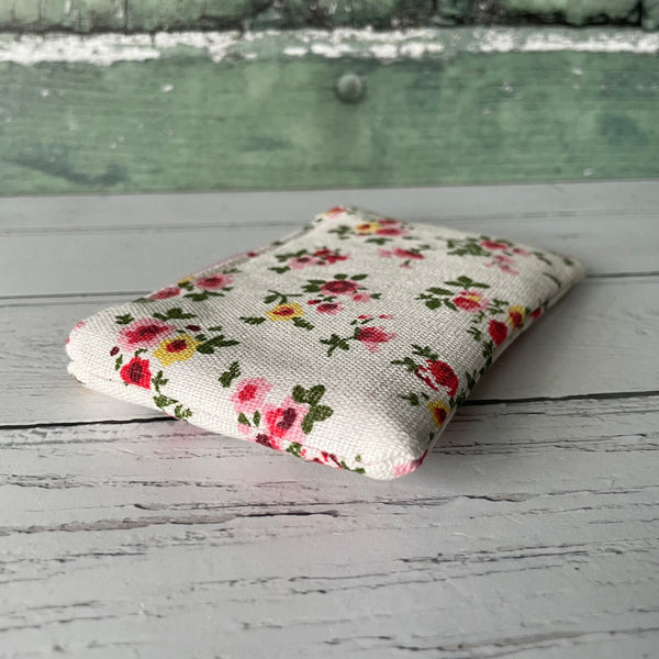 Red and Pink Roses Floral Cotton Zip Coin Purse Pouch