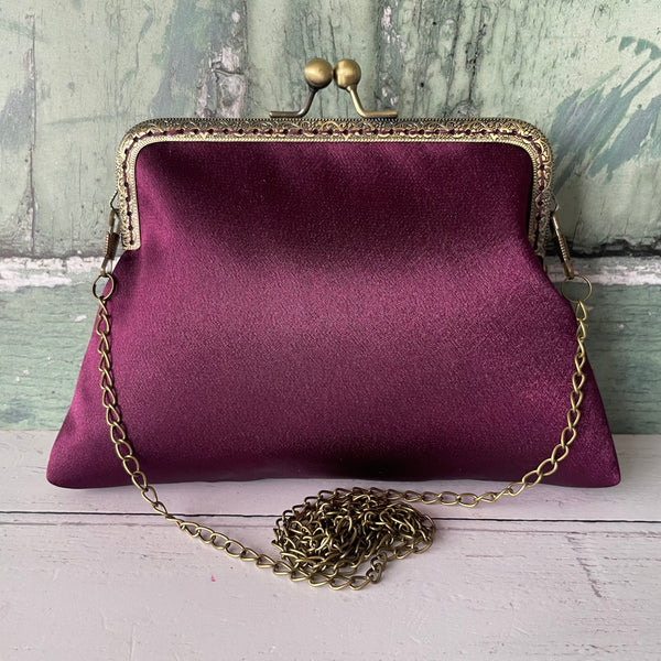 Aubergine Plum Satin 5.5 Clasp Purse Frame Clutch Bag
