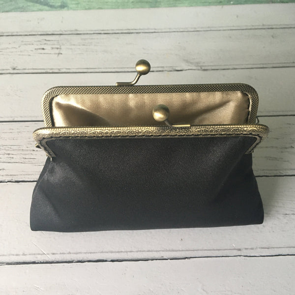 Black Satin 5.5 Clasp Purse Frame Clutch Bag