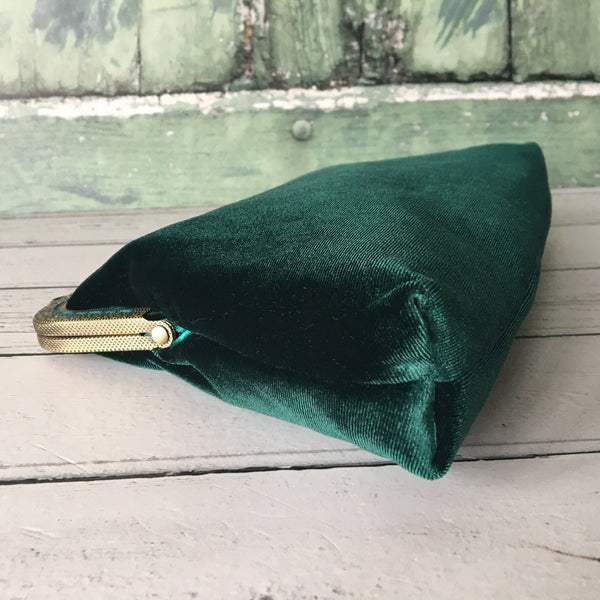 Emerald Green Velvet 8 Inch Bronze Clasp Purse Frame Clutch Bag