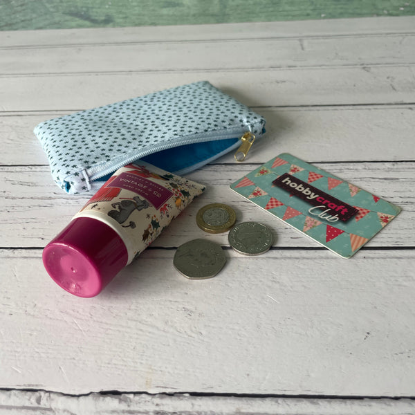 Blue Ditzy Floral Cotton Coin Zipper Purse Pouch