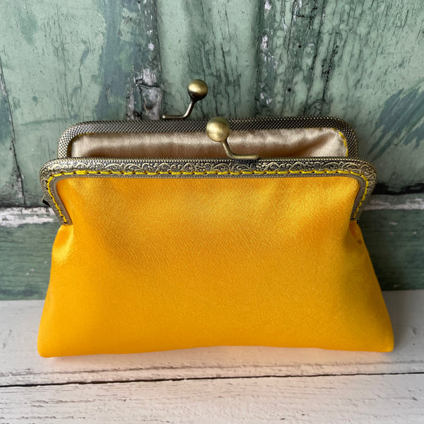 Golden Yellow Satin 5.5 Inch Clasp Purse Frame Clutch Bag