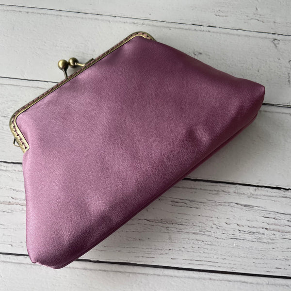 Antique Dusty Pink Satin 5.5 Inch Clasp Purse Frame Clutch Bag