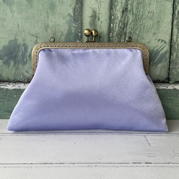 Lilac Satin 8 Sew-In Bronze Clasp Purse Frame Clutch Bag