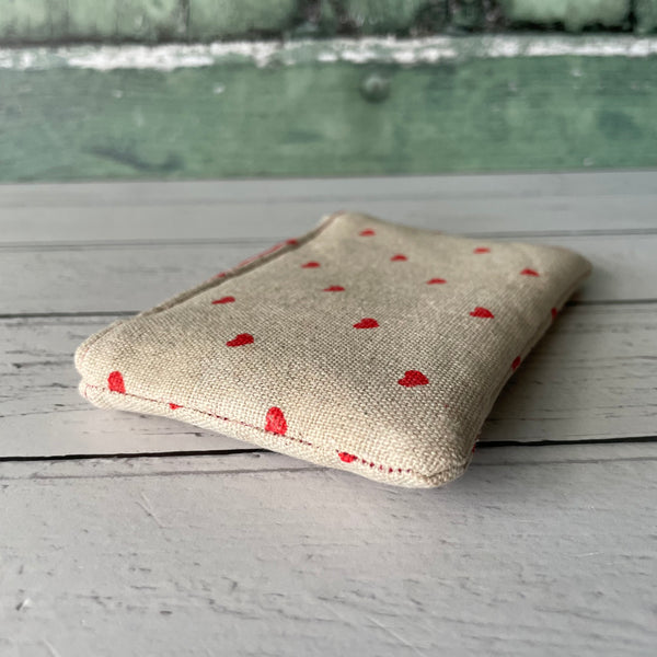 Red Hearts Cotton Zip Coin Purse Pouch