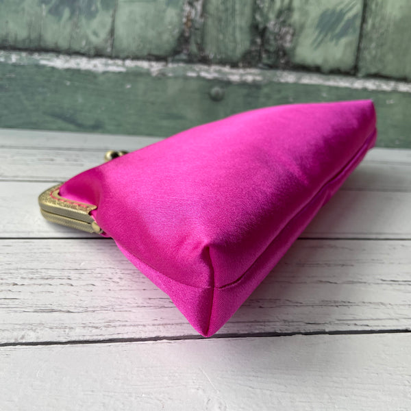 Fuchsia Pink Satin 8 Inch Bronze Clasp Purse Frame Clutch Bag