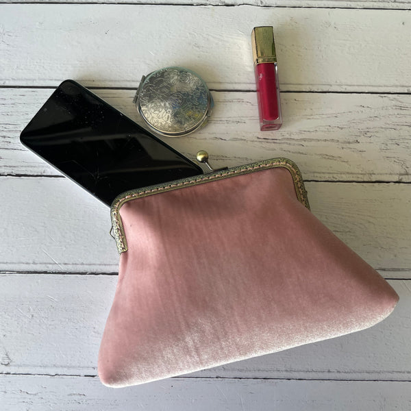 Crepe Pink Velvet 5.5 Inch Clasp Purse Frame Clutch Bag