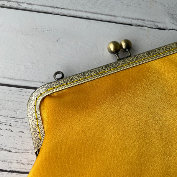 Golden Yellow Satin 8 Inch Bronze Clasp Purse Frame Clutch Bag