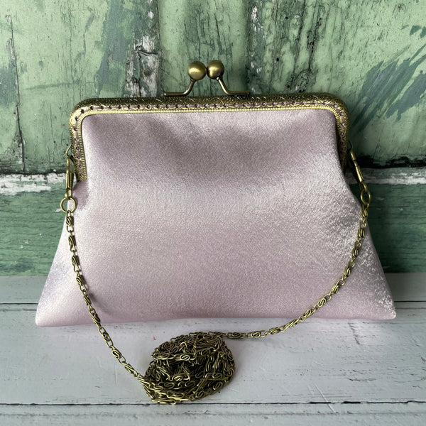 Pale Mauve Blush Satin 5.5 Inch Clasp Purse Frame Clutch Bag