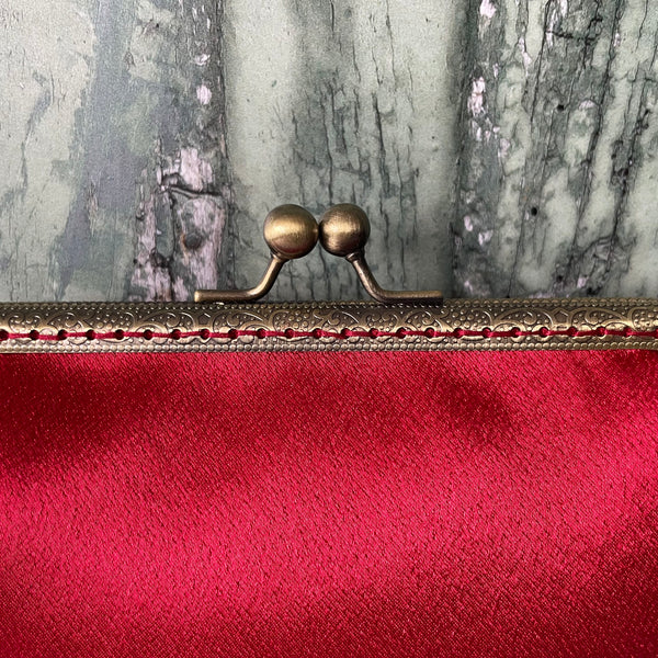 Red Satin 5.5 Inch Bronze Clasp Purse Frame Clutch Bag