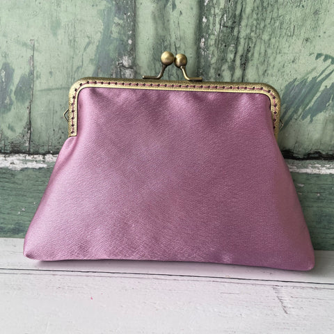 Antique Dusty Pink Satin 5.5 Inch Clasp Purse Frame Clutch Bag