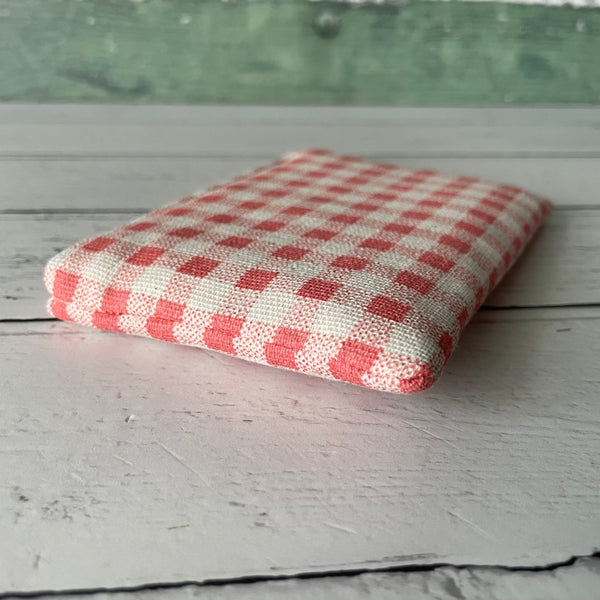 Pink and White Gingham Cotton Zip Coin Purse Pouch