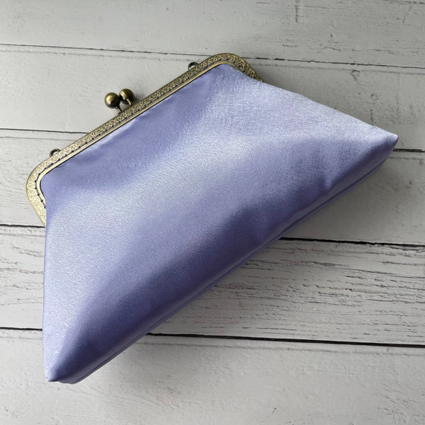 Lilac Satin 8 Sew-In Bronze Clasp Purse Frame Clutch Bag