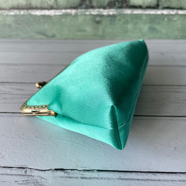 Mint Green Satin 5.5 Inch Clasp Purse Frame Clutch Bag