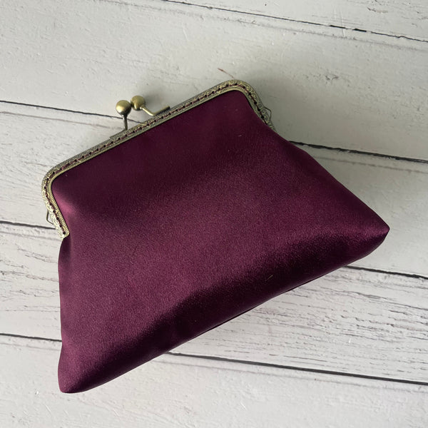 Aubergine Plum Satin 5.5 Clasp Purse Frame Clutch Bag