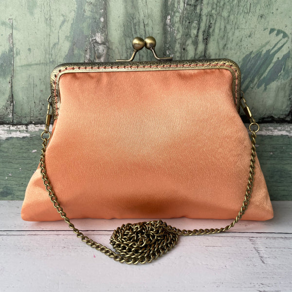 Peachy Orange Satin 5.5 Inch Clasp Purse Frame Clutch Bag