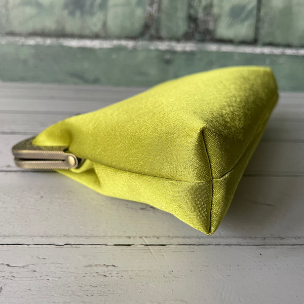 Lime Green Satin 8 Sew-In Bronze Clasp Purse Frame Clutch Bag